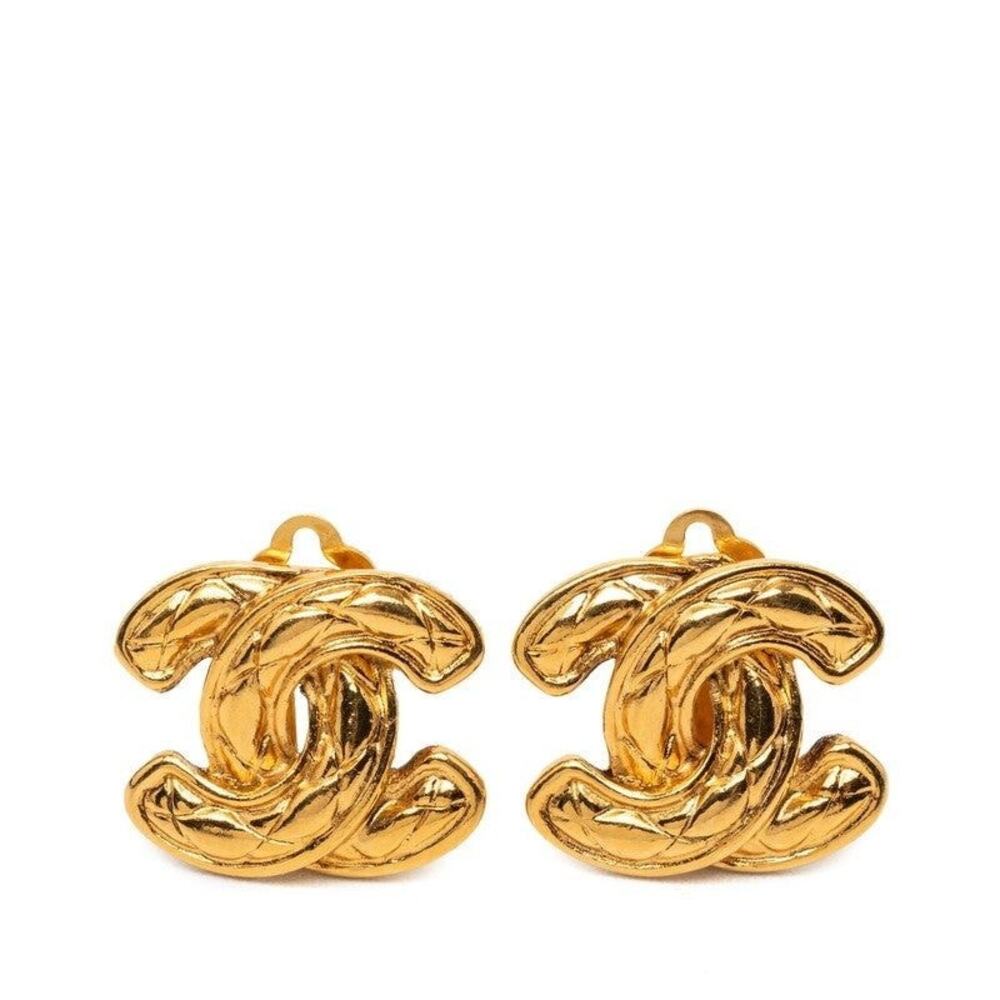 Chanel Matelasse CC Logo Gold Plated Earrings